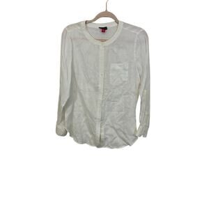 Vince Camuto Womens Shirt White Linen Blend Lagenlook Preppy S Equestrian